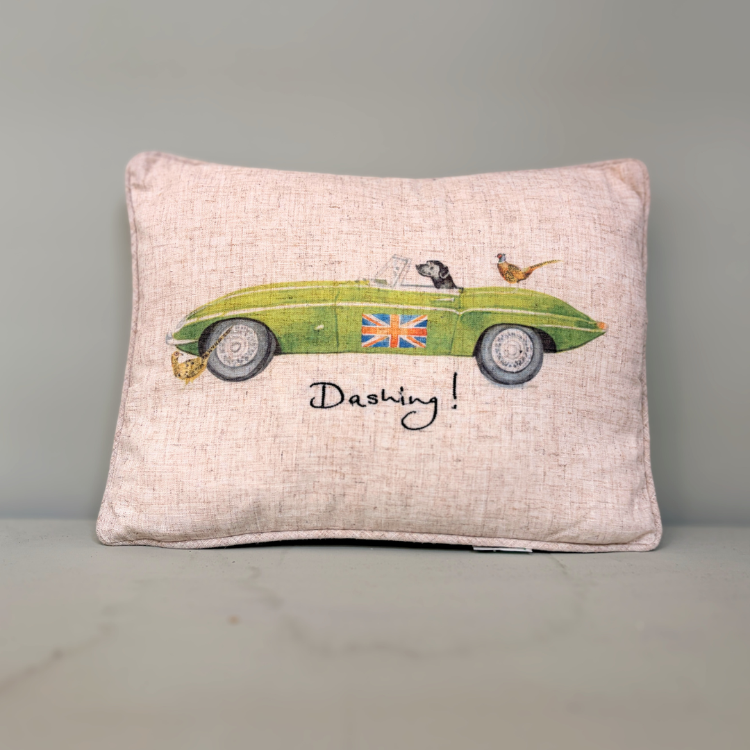 Dashing Jaguar Driving Labrador Cushion