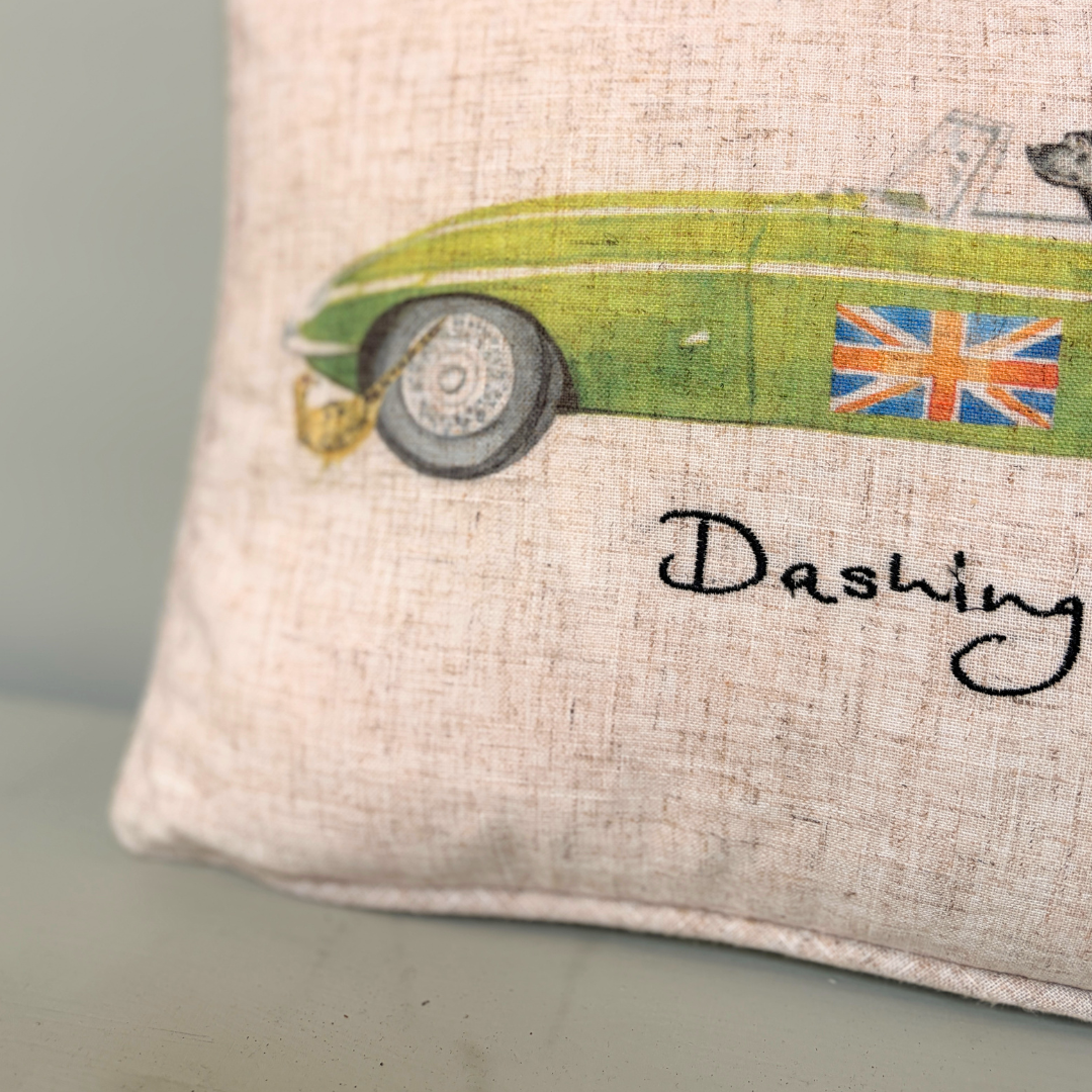 Dashing Jaguar Driving Labrador Cushion