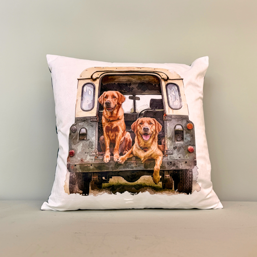 Land Rover Fox Red Labrador Dog Cushion
