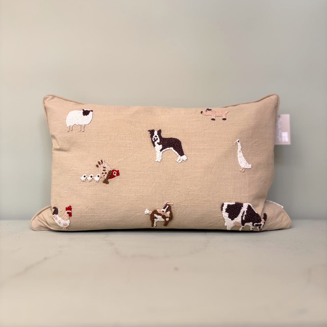 Farm Friends Embroidered Duck Feather Cushion