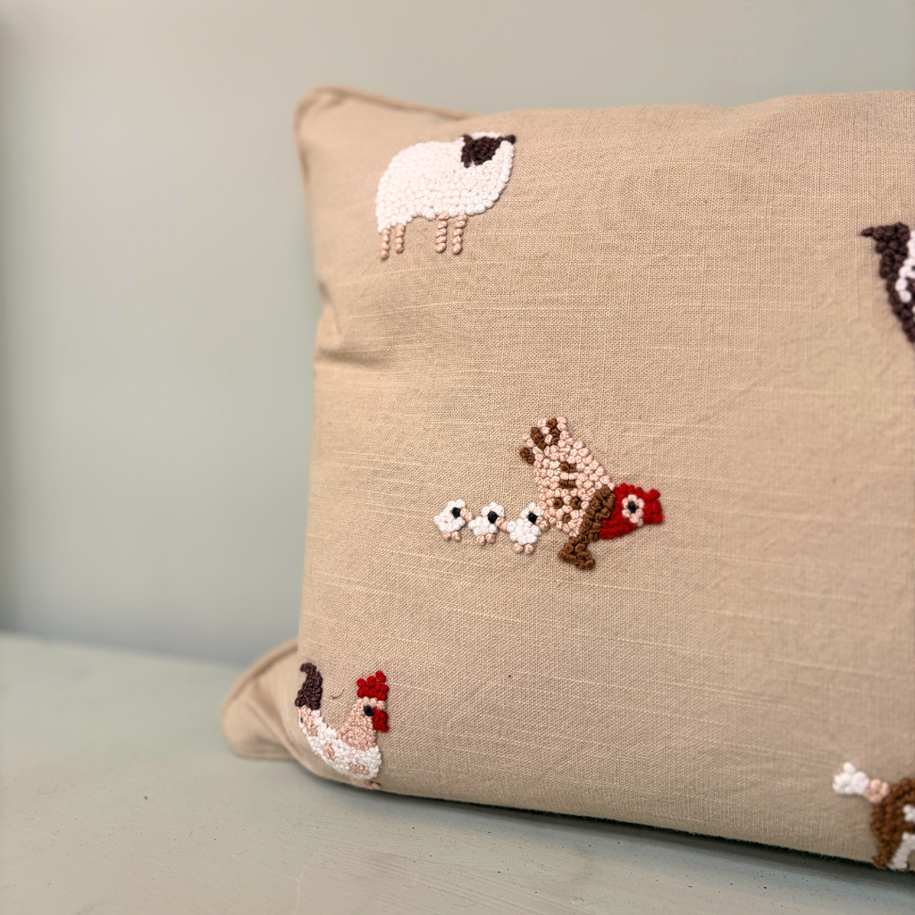 Farm Friends Embroidered Duck Feather Cushion
