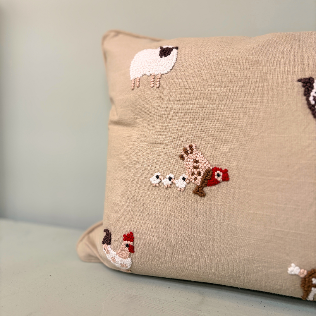 Farm Friends Embroidered Duck Feather Cushion