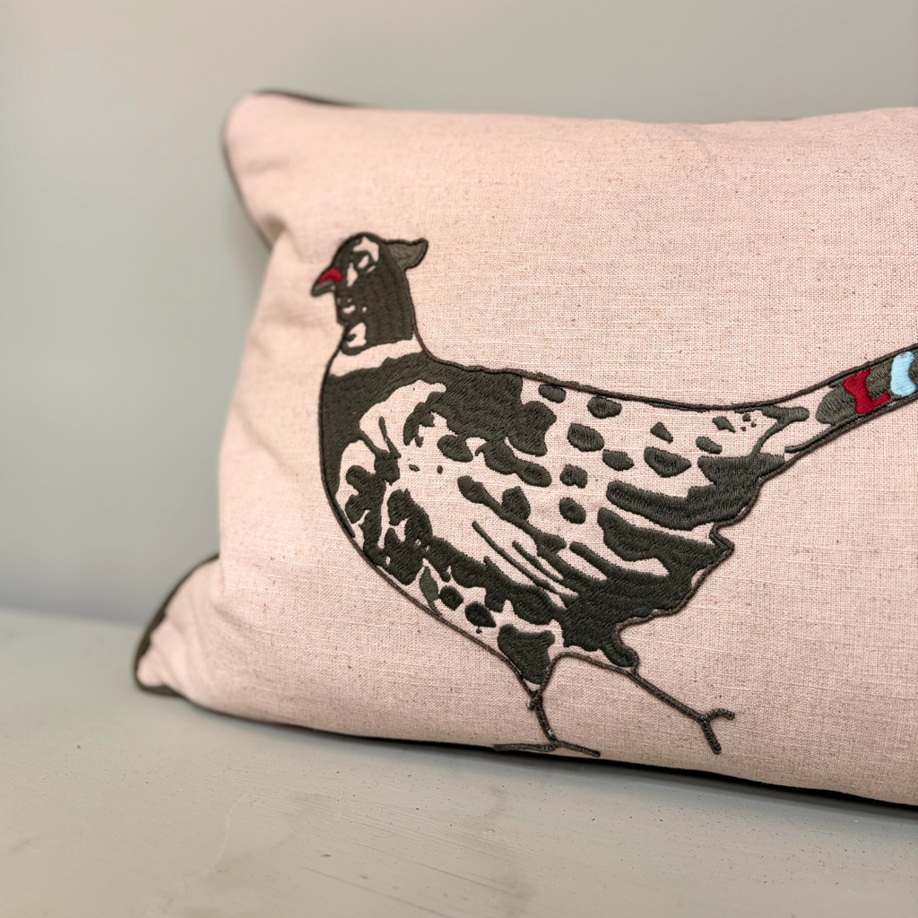 Pheasant Embroidered Duck Feather Cushion