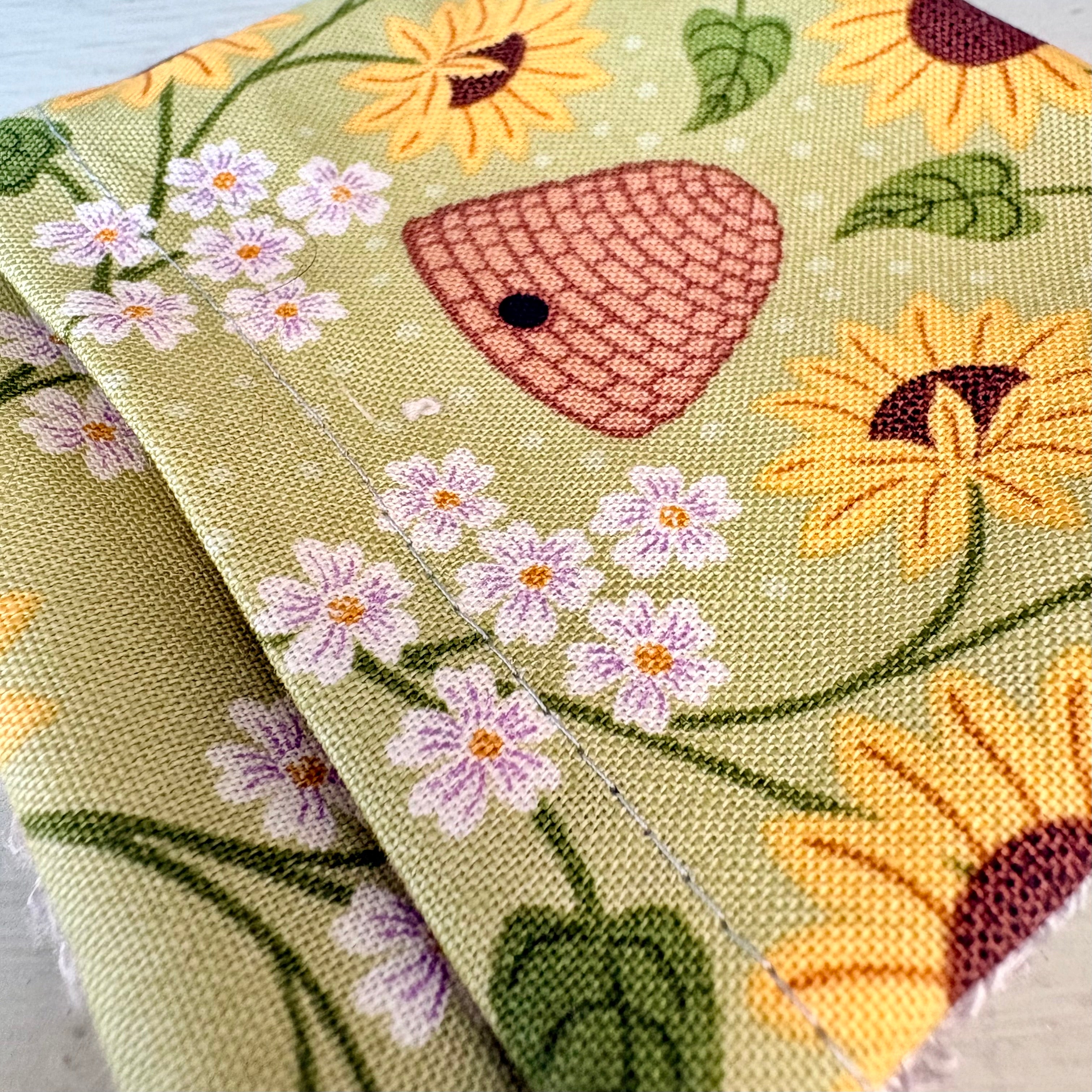 Handmade Cleansing Eco Green Sunflower & Bees Face Mitts