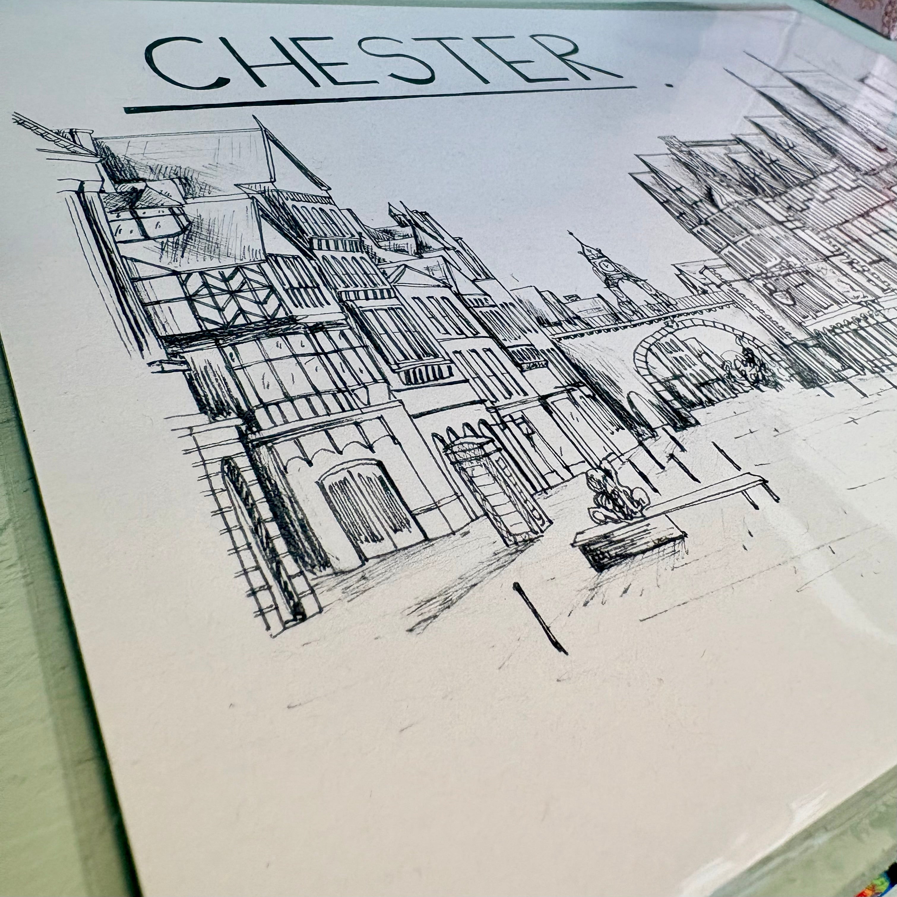 Chester City Skyline Illustration A4 Print