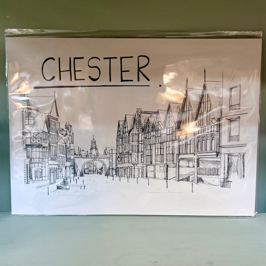 Chester City Skyline Illustration A4 Print