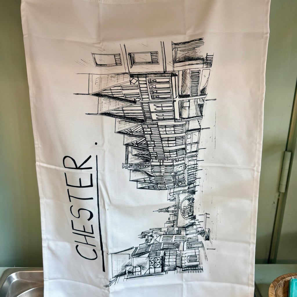 Chester City Skyline Illustration Tea Towel