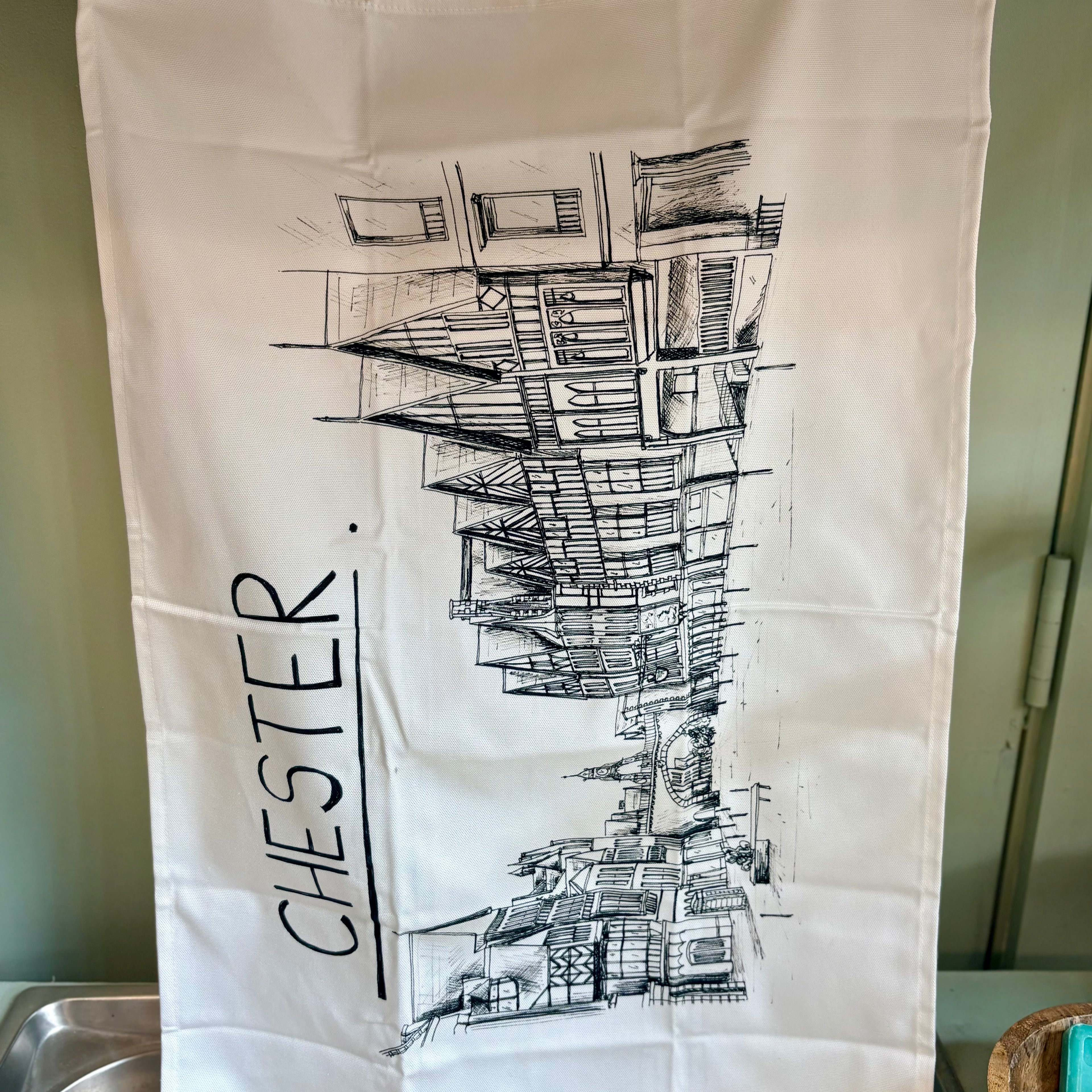 Chester City Skyline Illustration Tea Towel