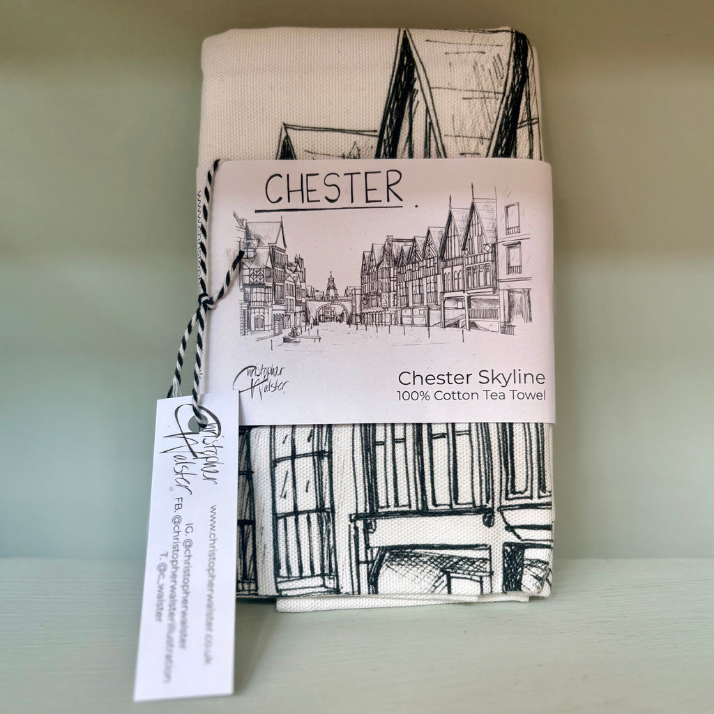 Chester City Skyline Illustration Tea Towel