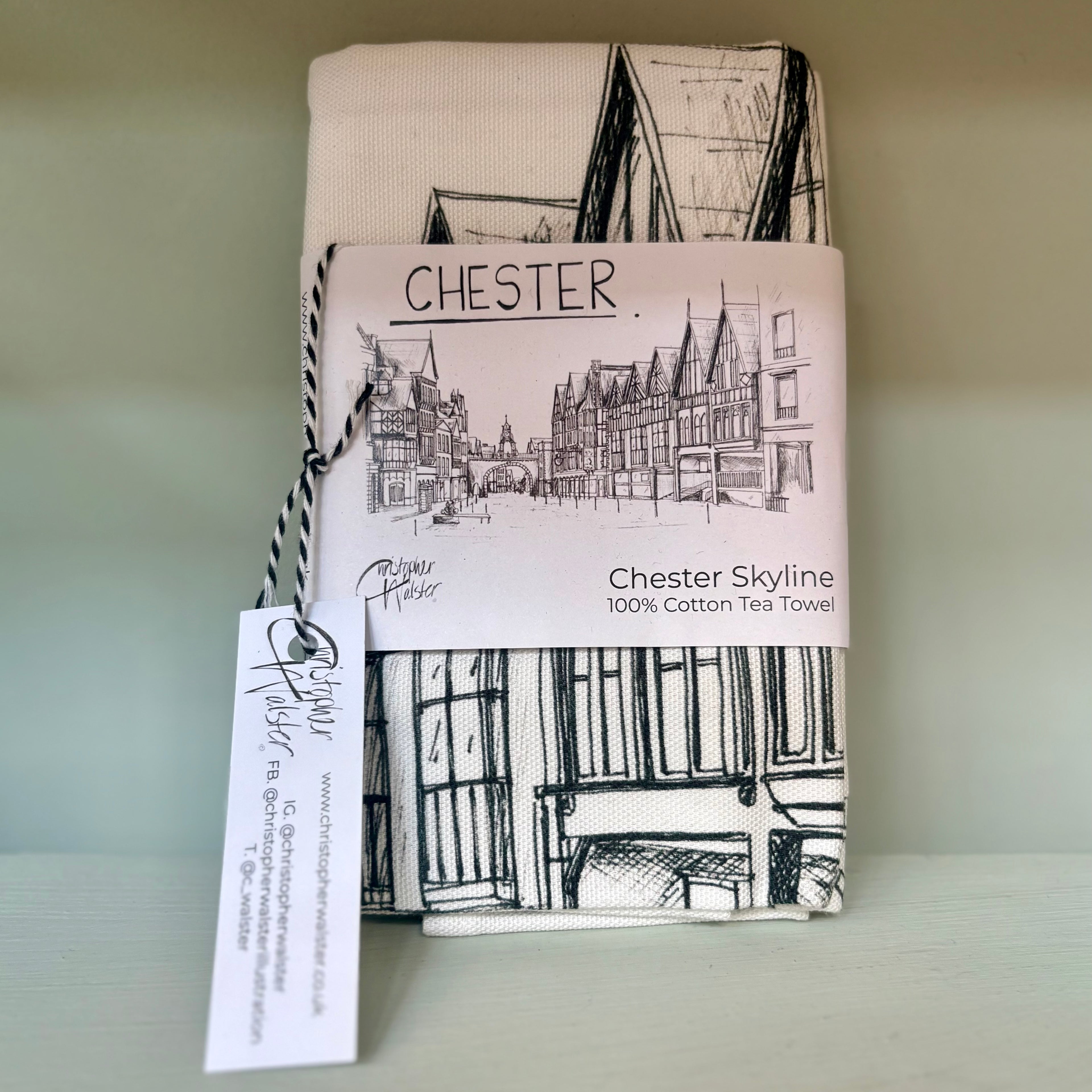 Chester City Skyline Illustration Tea Towel
