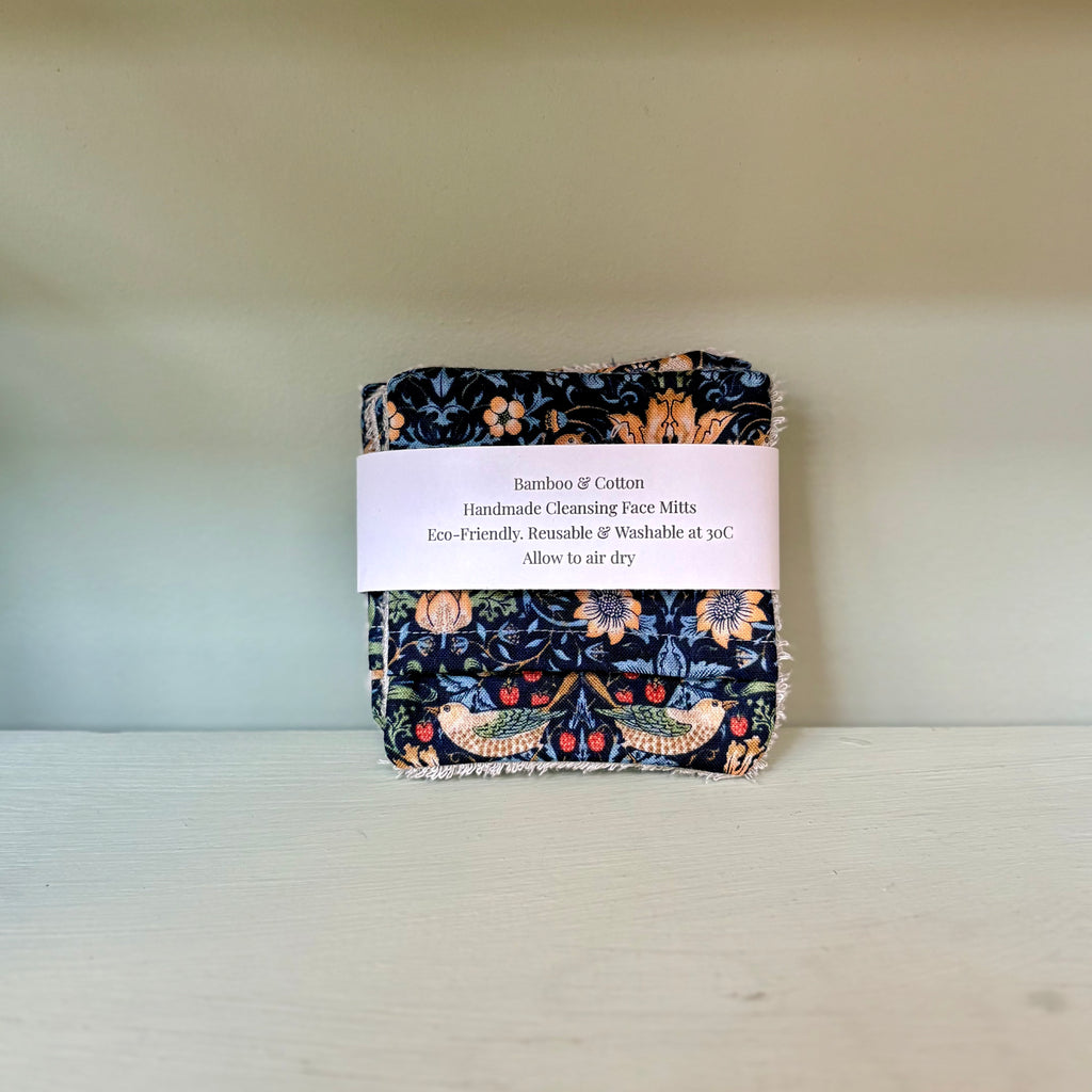 Handmade Cleansing Eco Botanical Bird Print Face Mitts