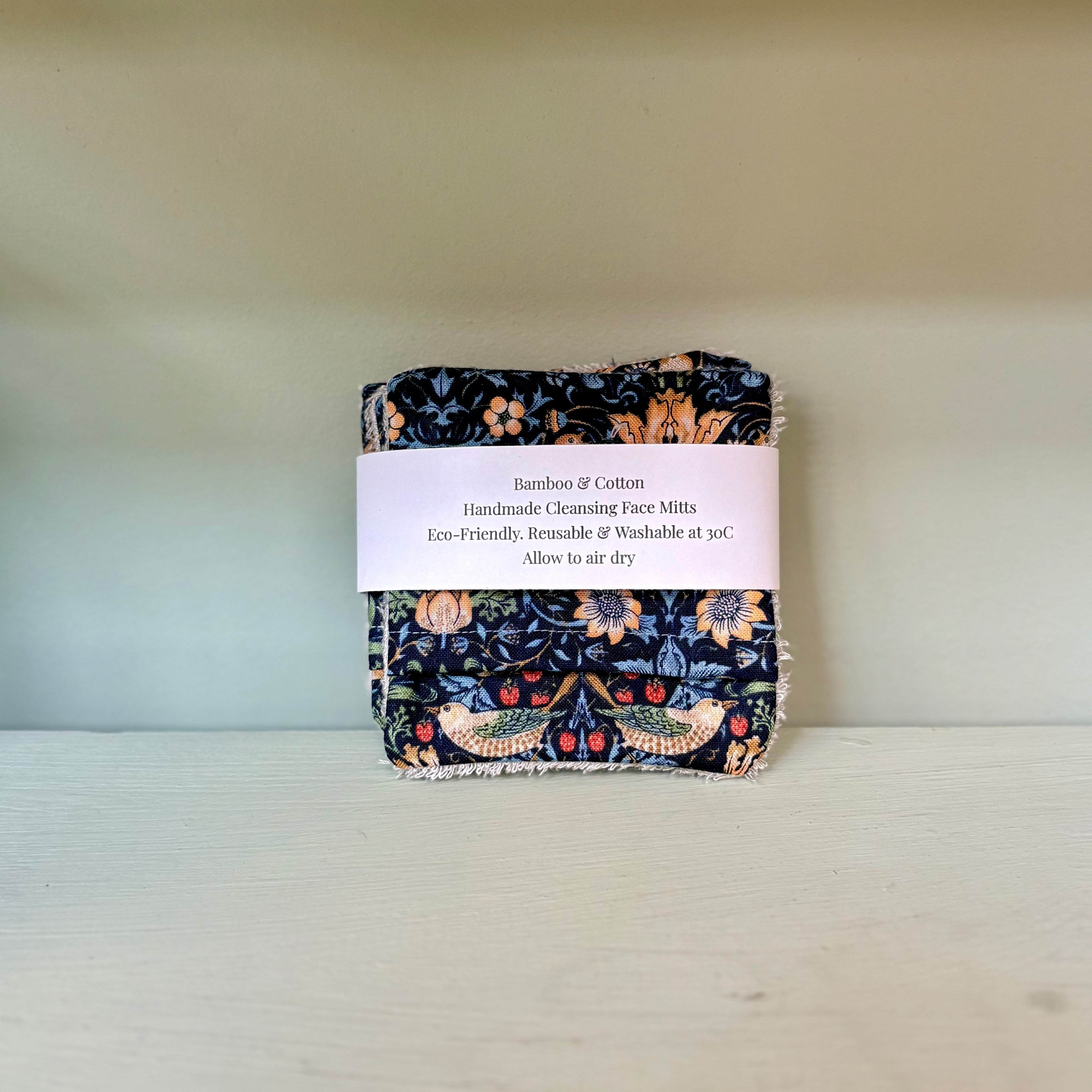 Handmade Cleansing Eco Botanical Bird Print Face Mitts