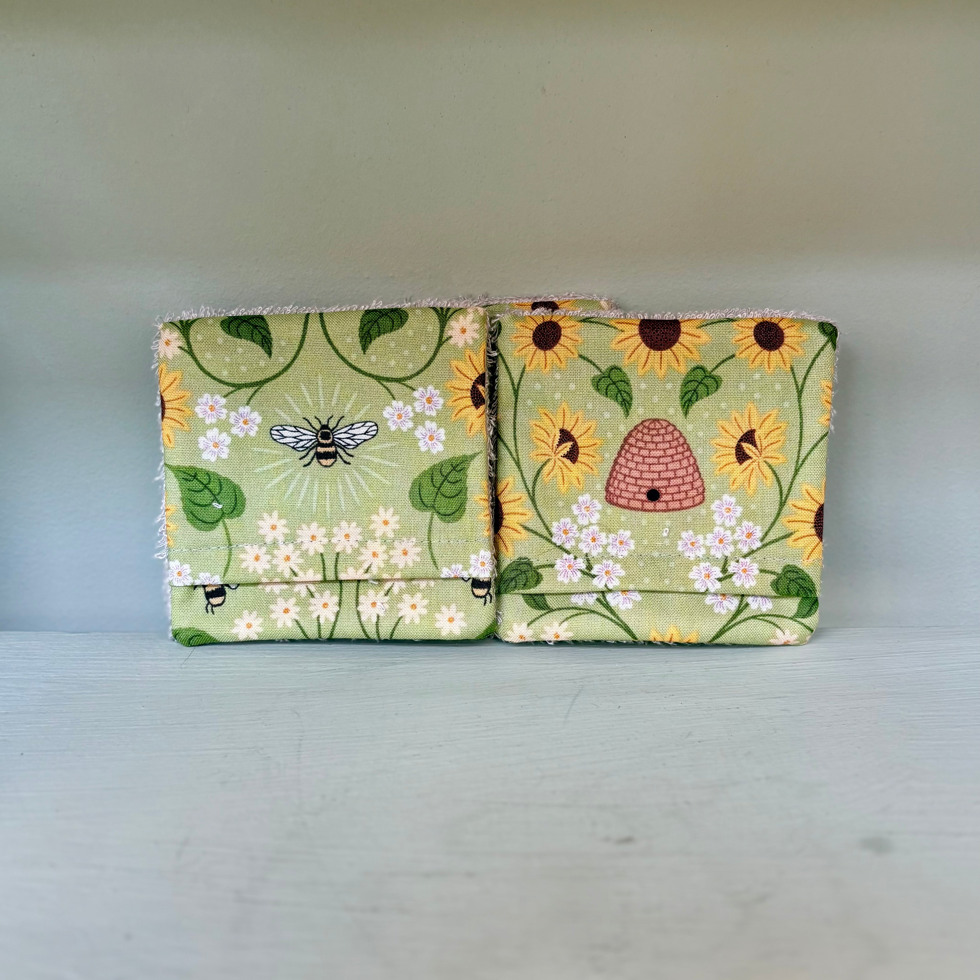 Handmade Cleansing Eco Green Sunflower & Bees Face Mitts