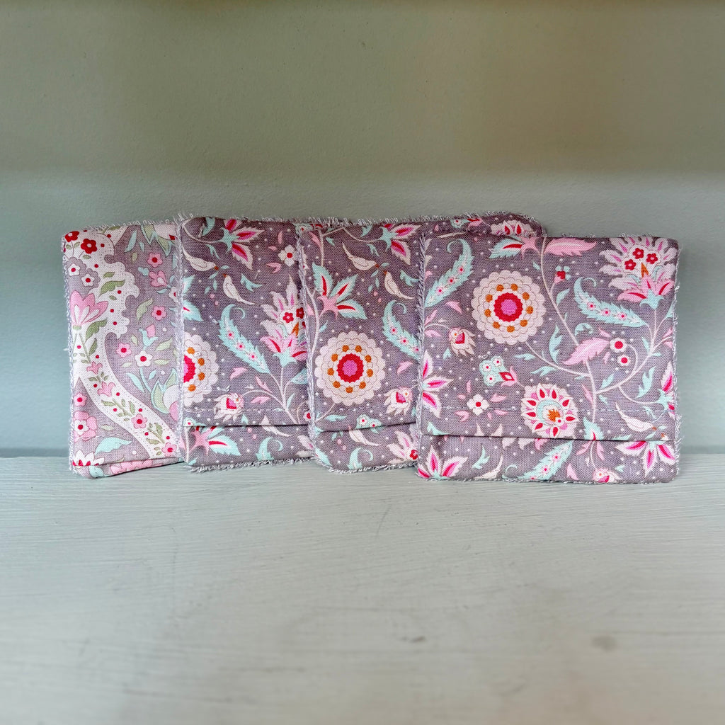 Handmade Cleansing Eco Grey Floral Print Face Mitts