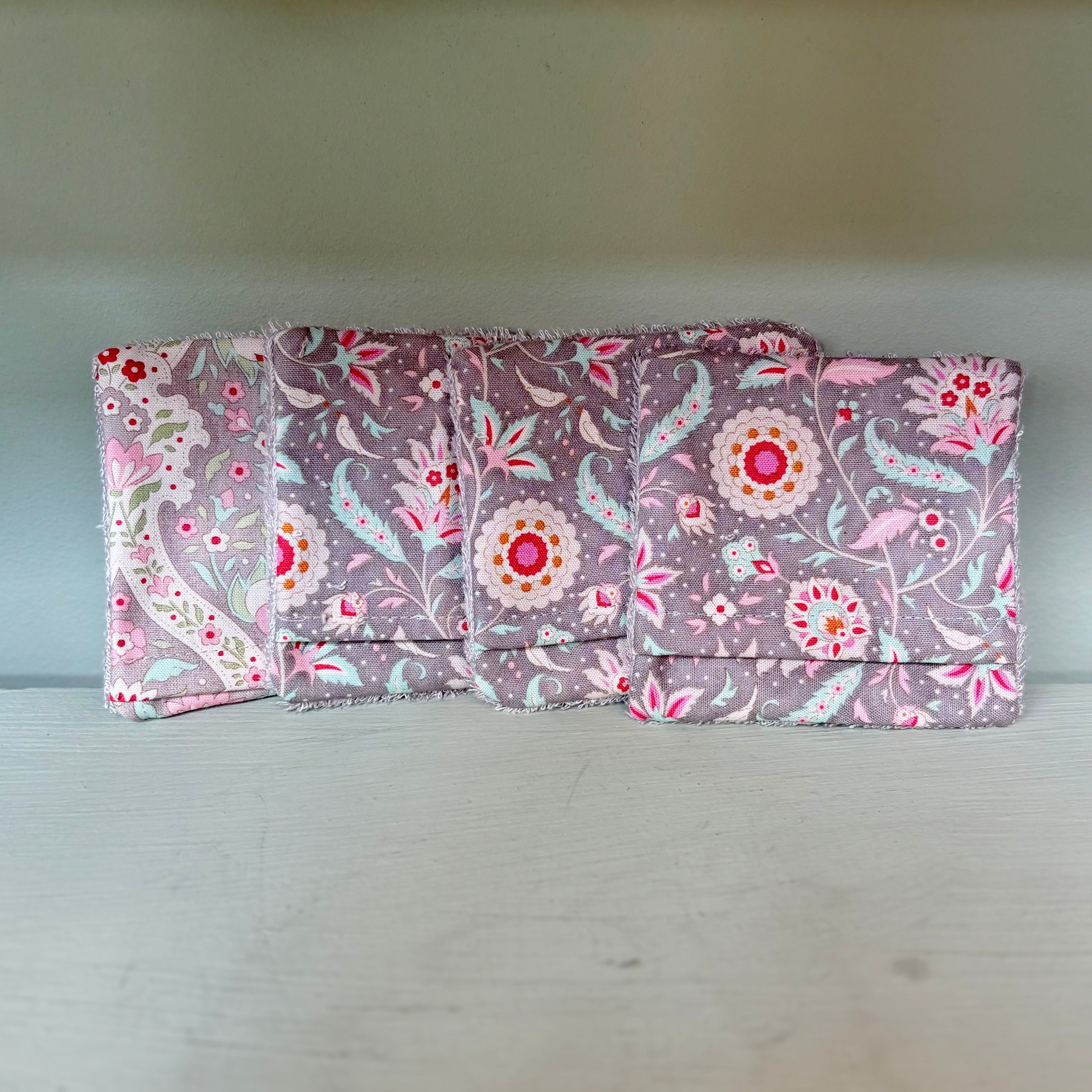 Handmade Cleansing Eco Grey Floral Print Face Mitts