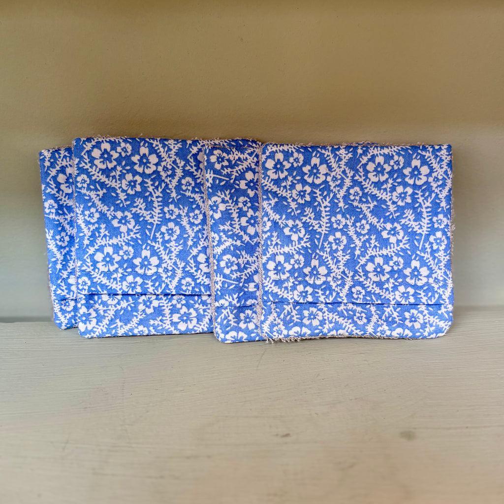 Handmade Cleansing Eco Blue Floral Print Face Mitts