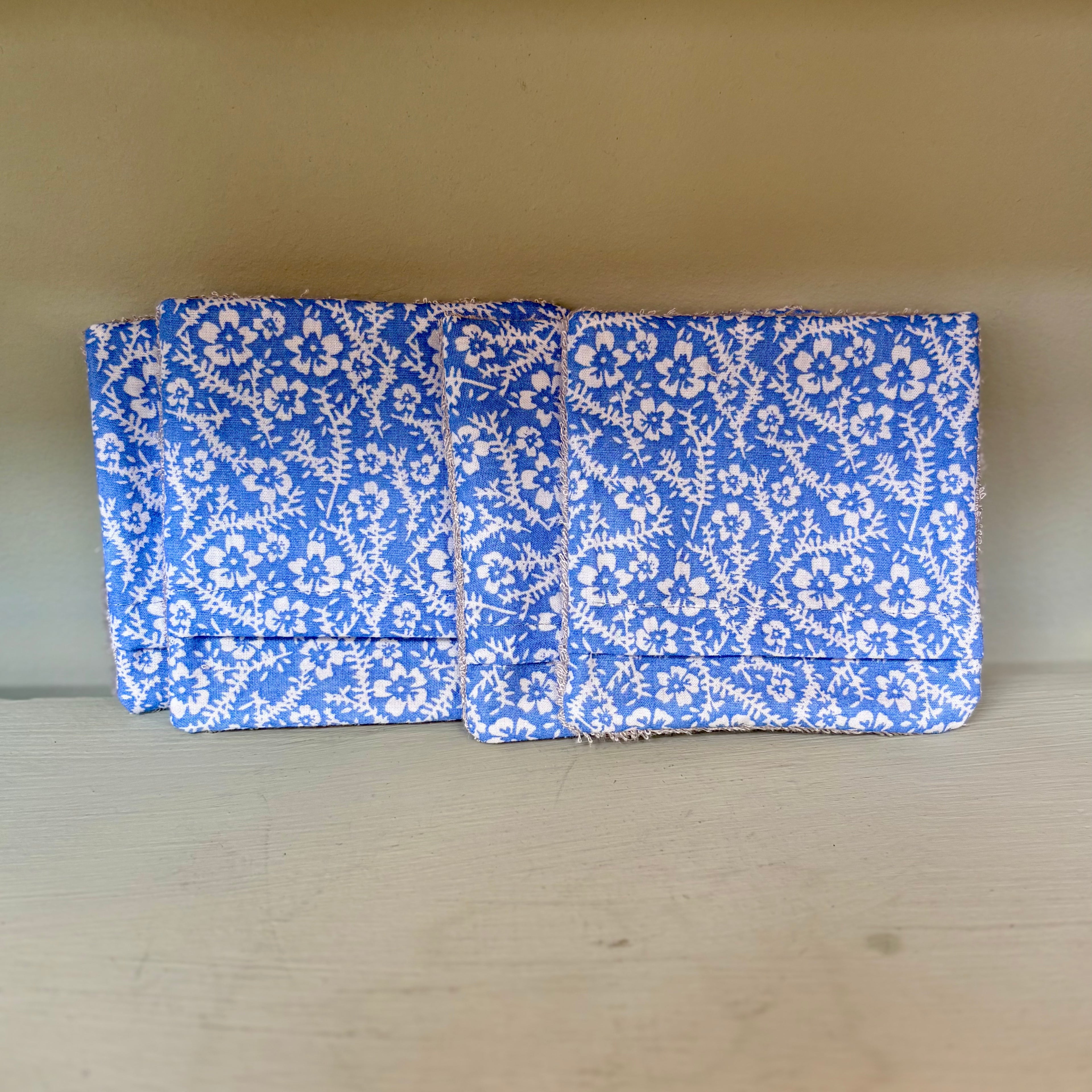 Handmade Cleansing Eco Blue Floral Print Face Mitts