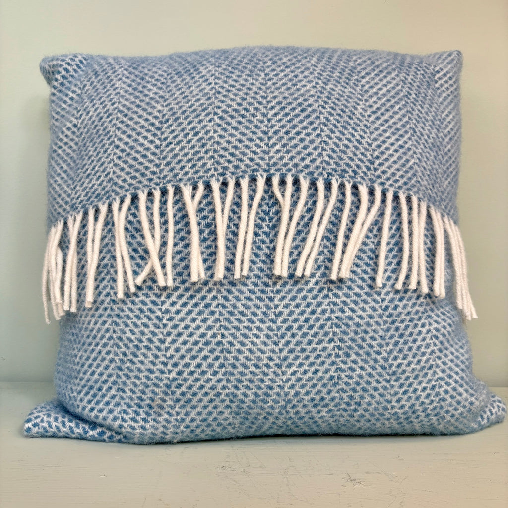 Handmade Welsh Wool Cushion Light Blue