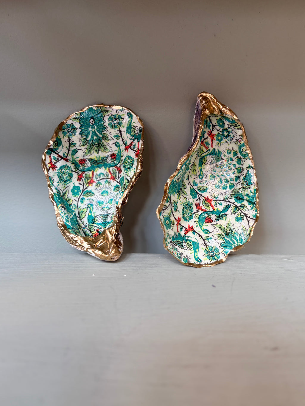 Periwinkle Shells Green & White Floral Trinket Dish Duo