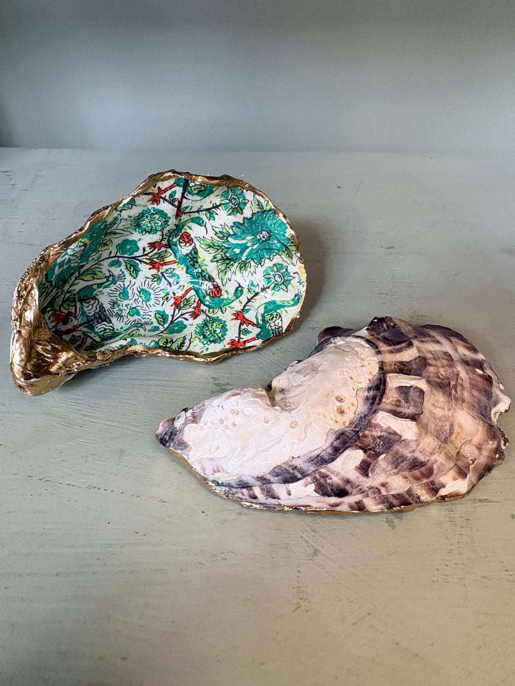 Periwinkle Shells Green & White Floral Trinket Dish Duo