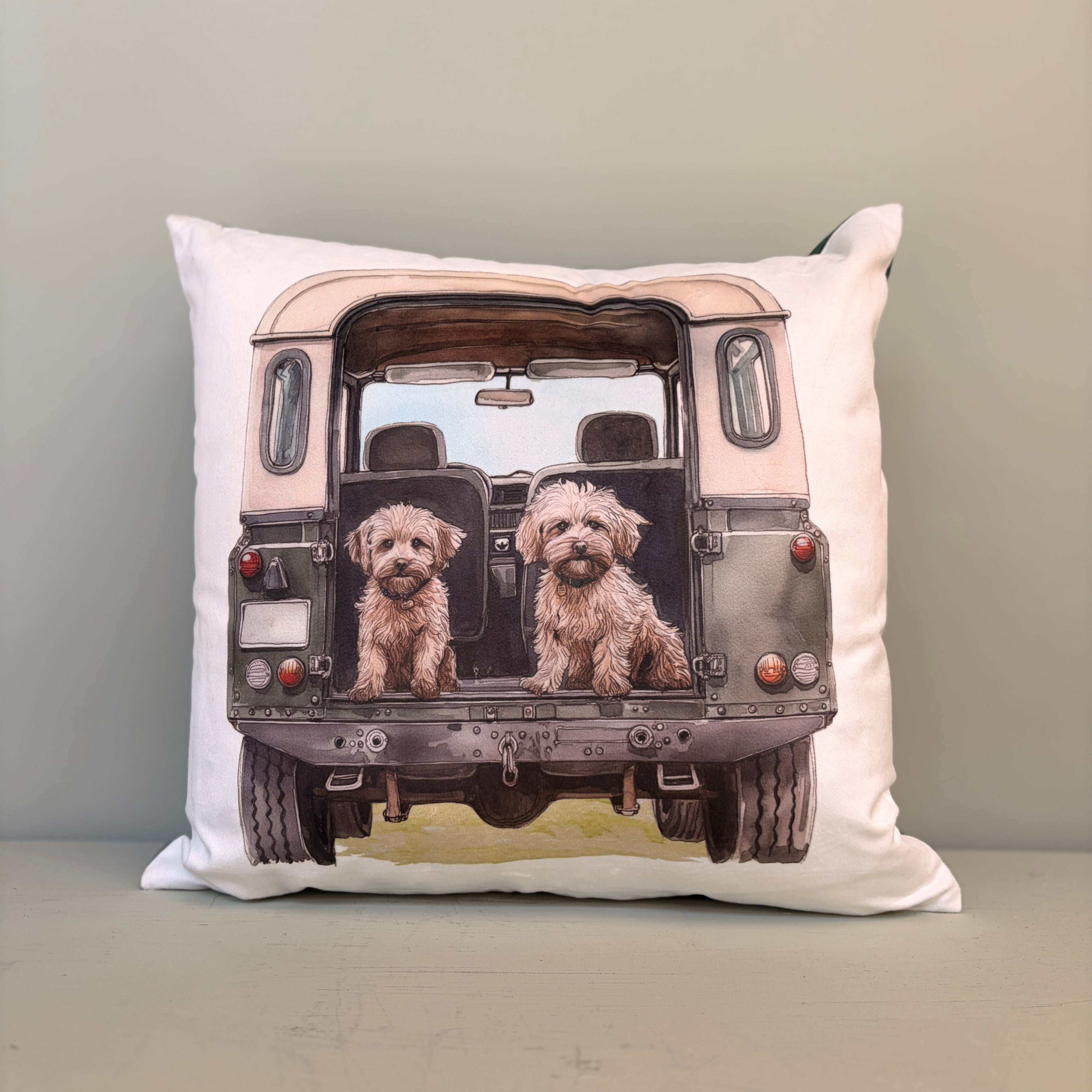 Land Rover Apricot Cockapoo Dog Cushion